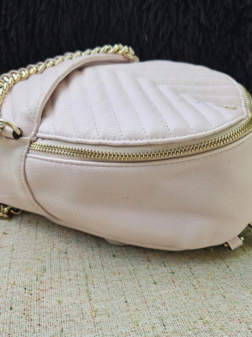 Victoria Secret Women Bag Pink Faux Vegan Leather Backpack V Quilt Purse - Picture 9 of 13